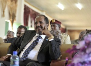Somali President Hassan Sheik Mohamud attends at the conference for the South West regions of Somalia comprising of Bay,Bakool and Lower Shabelle regions which was officially opened by him in Baidoa, Somalia on October 28 ,2014. UN Photo / Ilyas A. Abukar
